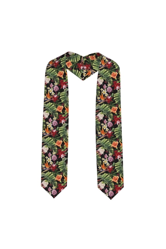 Watercolor Tropical Flowers Graduation Stole Class, Graduation Sash, Unisex Adult 36" Academic Commencements-Sharp Corner