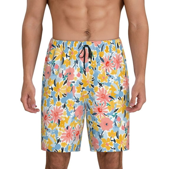 Kdxio Watercolor Wildflowers Print Mens Sleep Shorts Bottoms Soft Comfy Pajama Wear Pants with Drawstring Pockets