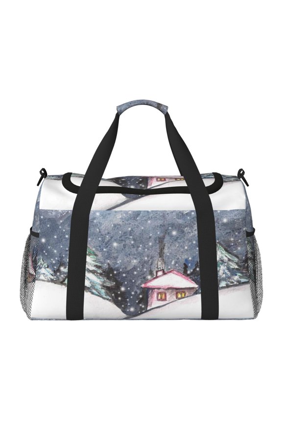 Watercolor Winter Landscape For Christmas Travel Duffel Bag Gym Bag Weekender Travel Bag Gym Bag for Women &Men Airplane Travel Essentials for Flying