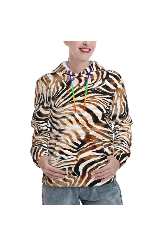 Watercolor Zebra Print Womens Oversized Hoodies Sweatshirts Hooded Pullover Tops Sweaters Casual-X-Large