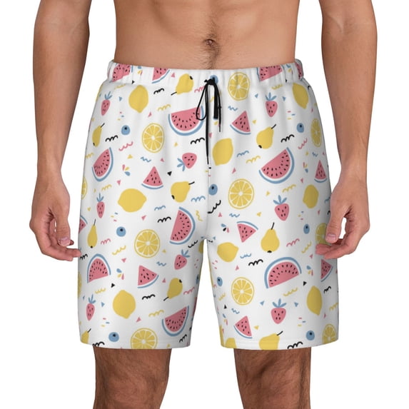 Kdxio Watermelon And Lemon Print Men's Swim Trunks with Compression Liner 7 Inch Inseam Quick Dry Swim Shorts