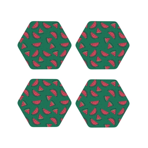 Kdxio Watermelon Funny Coasters,4 Pcs Leather Coasters,Housewarming Gifts,Protect Furniture from Water Marks Scratch and Damage