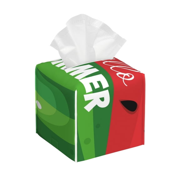 Kdxio Watermelon Hello Summer Print Tissue Box Cover,Square Decorative PU Leather Facial Paper Case Organizer Holder Dispenser for Bathroom,Night Stands,Desk,Car 5.2''X5.2''X5.2''