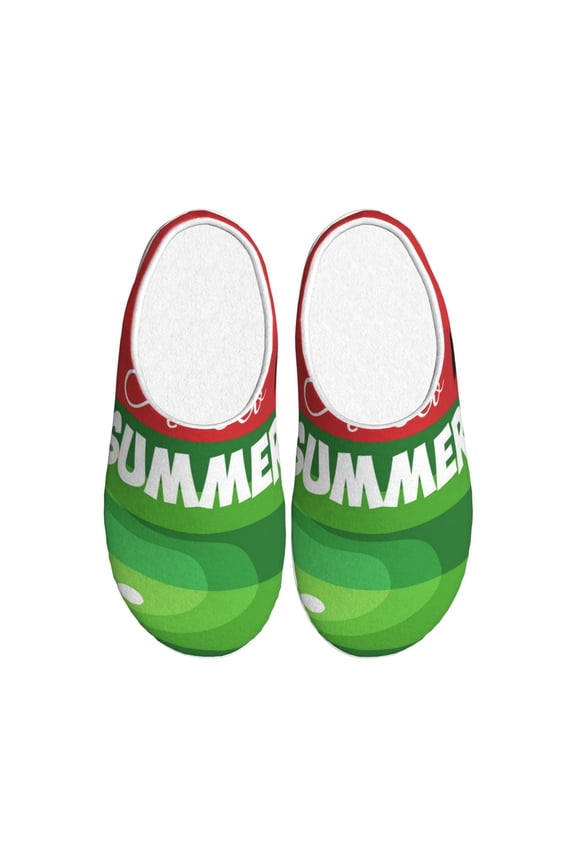 Watermelon Hello Summer Women's Men's Slippers Plush Slip-On House Slipper for Winter Indoor Soft Cushion Non-slip Fluffy Slides Slippers-46/47