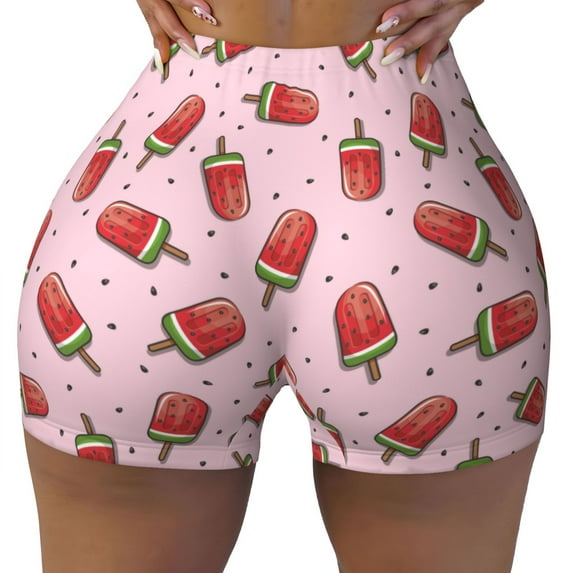 Kdxio Watermelon Ice Cream Print Workout Shorts for Women Seamless Soft Smooth Gym Yoga Scrunch Active Shorts