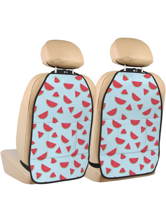 Watermelon Print 2 Pack Car Kick Mat Seat Cover Back Protector Mat with Pockets for Organizer Backseat Protector and Storage Anti Kick Pad for Vehicles