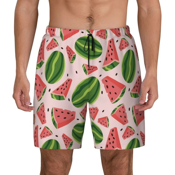 Kdxio Watermelon Print Men's Swim Trunks with Compression Liner 7 Inch Inseam Quick Dry Swim Shorts