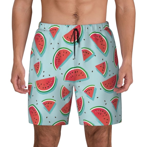 Kdxio Watermelon Print Men's Swim Trunks with Compression Liner 7 Inch Inseam Quick Dry Swim Shorts