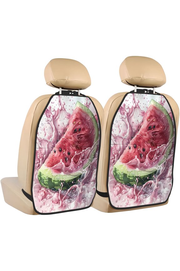 Watermelon Splash Realism Art Print 2 Pack Car Kick Mat Seat Cover Back Protector Mat with Pockets for Organizer Backseat Protector and Storage Anti Kick Pad for Vehicles