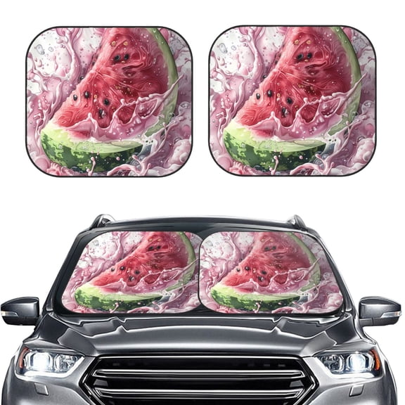 Kdxio Watermelon Splash Realism Art Print 2-Piece Sun Shade Front Windshield - Foldable Car Front Window Sunshades for Most Sedans SUV Truck