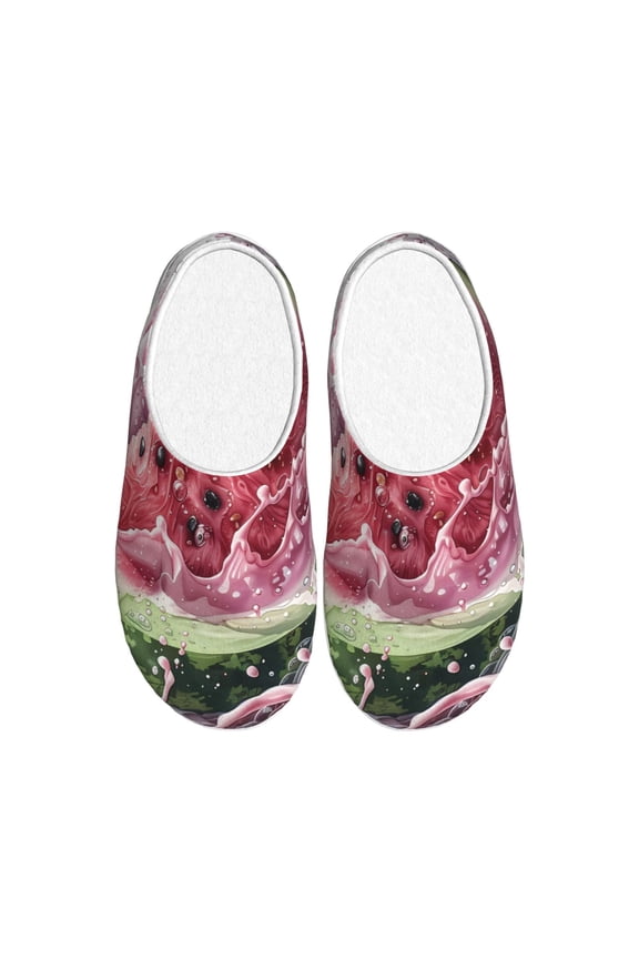 Watermelon Splash Realism Art Women's Men's Slippers Plush Slip-On House Slipper for Winter Indoor Soft Cushion Non-slip Fluffy Slides Slippers-8
