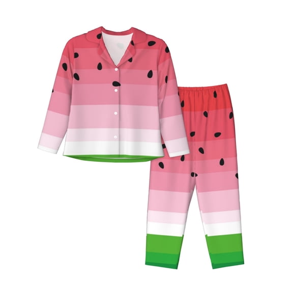 Kdxio Watermelon Women's Pajama Sets Long Sleeve Button Down Sleepwear Nightwear Soft Pjs Lounge Sets-Large