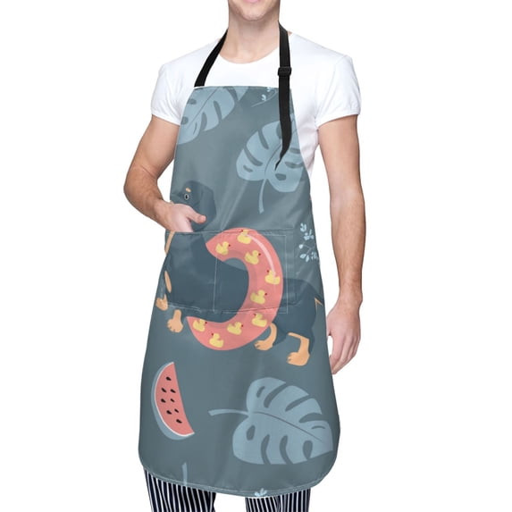 Kdxio Watermelons Dachshunds Apron with Pockets Adjustable Kitchen Aprons for Men Women Waterproof Aprons for Cooking,Drawing,Crafting, Baking Household Cleaning