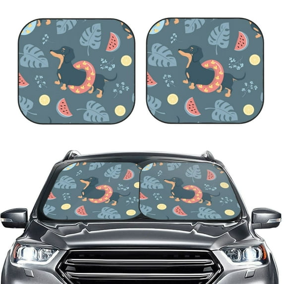 Kdxio Watermelons Dachshunds Print 2-Piece Sun Shade Front Windshield - Foldable Car Front Window Sunshades For Most Sedans Suv Truck