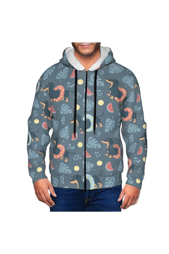 Watermelons Dachshunds Print Men Hoodies Casual Hoodies for Men with Zip Pockets Full Zip Long Sleeve Sweatshirt Sports Hooded Jacket-Large