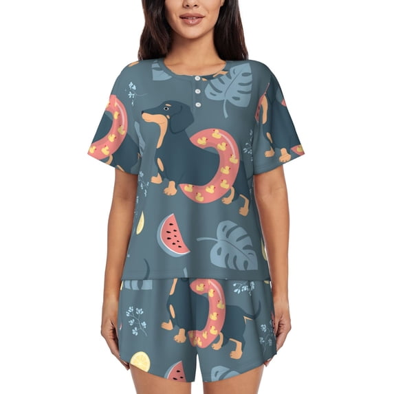 Kdxio Watermelons Dachshunds Print Pajamas Sets for Women Short-Sleeved Pjs with Lounge Shorts Two Piece Sleepwear S-4XL