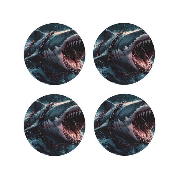 Kdxio Wave Chain Shark Funny Coasters,4 Pcs Leather Coasters,Housewarming Gifts,Protect Furniture from Water Marks Scratch and Damage