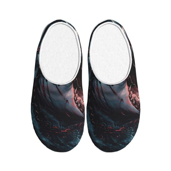 Kdxio Wave Chain Shark Women's Men's Slippers Plush Slip-On House Slipper for Winter Indoor Soft Cushion Non-slip Fluffy Slides Slippers-35/36