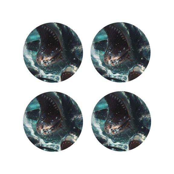 Kdxio Wave Ocean Animal Shark Funny Coasters,4 Pcs Leather Coasters,Housewarming Gifts,Protect Furniture from Water Marks Scratch and Damage