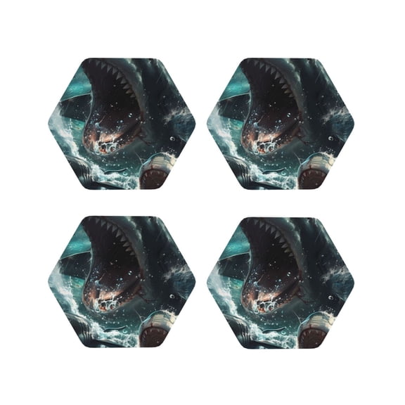 Kdxio Wave Ocean Animal Shark Funny Coasters,4 Pcs Leather Coasters,Housewarming Gifts,Protect Furniture from Water Marks Scratch and Damage