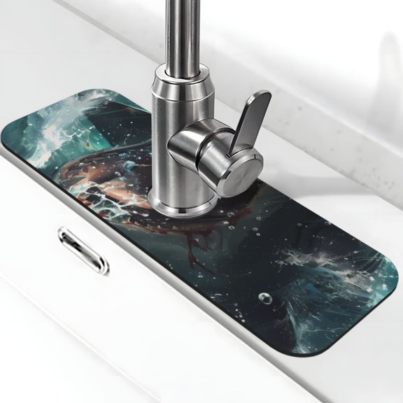 Kdxio Wave Ocean Animal Shark Pattern Non-Slip Diatom Mud Faucet Drain Pad,Self Absorbent Mat for Kitchen Sink for Variety Kitchen & Bathroom Countertops