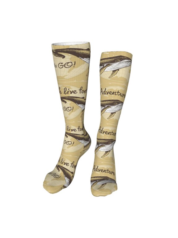 We Live for Adventure Funny Silky Novelty Funky Long Knee High Socks Soft 3D Print Cosplay Crazy Stockings for Men Women