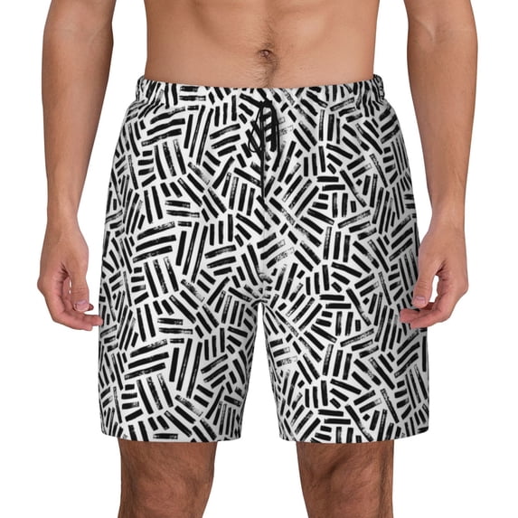 Kdxio Weave Geometric Print Men's Swim Trunks with Compression Liner 7 Inch Inseam Quick Dry Swim Shorts