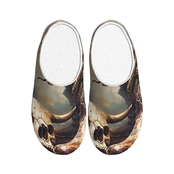 Kdxio Western Cowboy Snake Ram Skull Women's Men's Slippers Plush Slip-On House Slipper for Winter Indoor Soft Cushion Non-slip Fluffy Slides Slippers-39/40