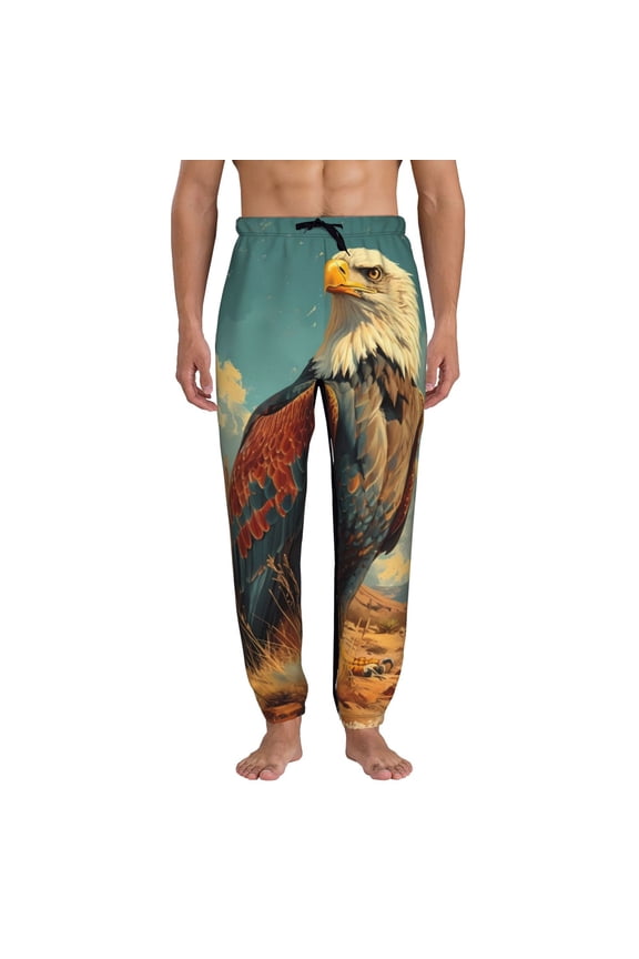 Western Desert Cactus Bald Eagle Pattern Joggers,Sweatpants for Men with Pockets-Small