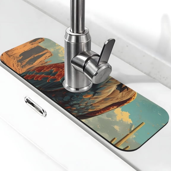 Kdxio Western Desert Cactus Bald Eagle Pattern Non-Slip Diatom Mud Faucet Drain Pad,Self Absorbent Mat for Kitchen Sink for Variety Kitchen & Bathroom Countertops