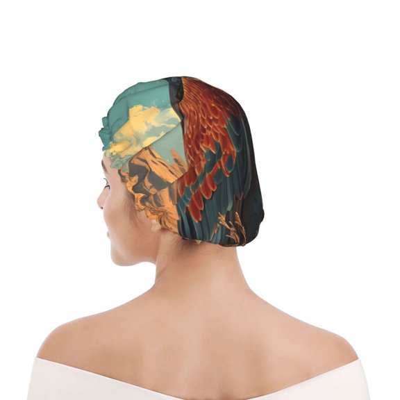 Kdxio Western Desert Cactus Bald Eagle Print Shower Cap for Women,Elastic and Reusable,Double Waterproof Layers Bathing Hat