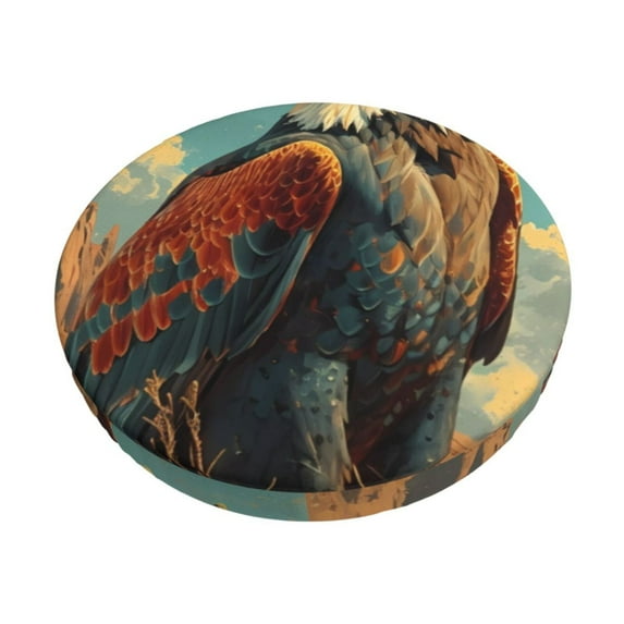 Kdxio Western Desert Cactus Bald Eagle Print Stool Covers Round,Stretch Round Bar Stool Covers Washable Bar Stool Cushion Slipcover for 12-15 Inch Chair