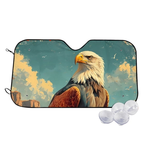 Kdxio Western Desert Cactus Bald Eagle Print Windshield Sun Shade,UV Rays and Sun Heat Protection,Sunshade for Car Windshield,Car Shade Front Windshield - Small