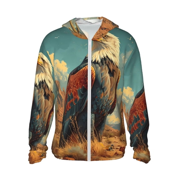 Kdxio Western Desert Cactus Bald Eagle Print Women Men Sun Protection UPF 50+ Jackets Zip Up Long Sleeve Hoodie Hiking Lightweight with Pockets