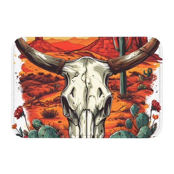 Kdxio Western Desert Cactus Ram Skull,16" x 24", Non-Slip Front Door Mats,Outdoor Welcome Mat Washable