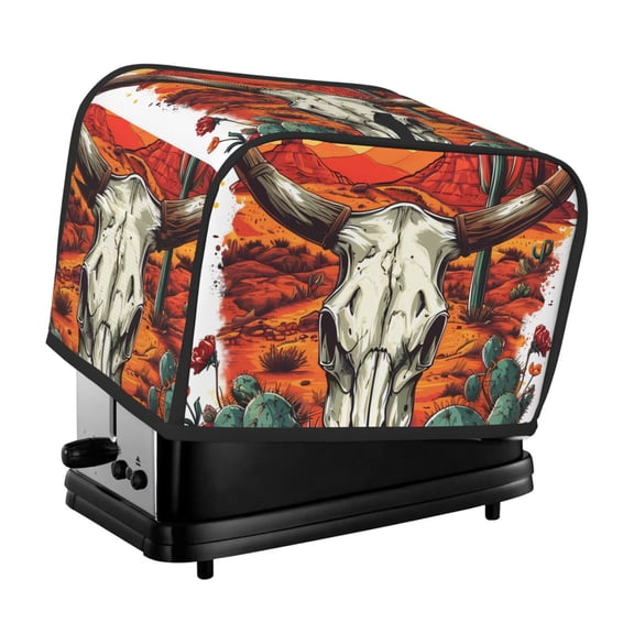 Kdxio Western Desert Cactus Ram Skull Print Toaster Cover Bread Machine Cover Fits for Most Standard 2 Slice Toasters,Keep Toaster Free From Dust And Fingerprint Oven Dustproof Cover