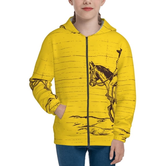 Kdxio Western Desert Cowboy 1 Pattern Kids Boys Girls Zip Up Hoodie 3D Printed Hooded Sweatshirt Hoody Coat with Pocket 7-12 Y-Small