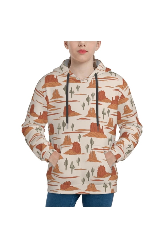 Western Desert Nature Landscape Pattern Boys Athletic Unisex Boys Girls Hoodie with Pocket Sweatshirts-Medium