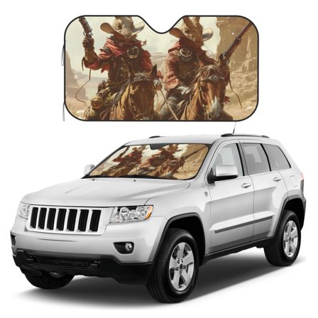 Kdxio Western Rabbit Cowboy Print Windshield Sun Shade, Foldable Sun Blocker for Car,Truck,SUV Automotive Interior Sun Protection,Reflective Shade for Front Windshield(Small)