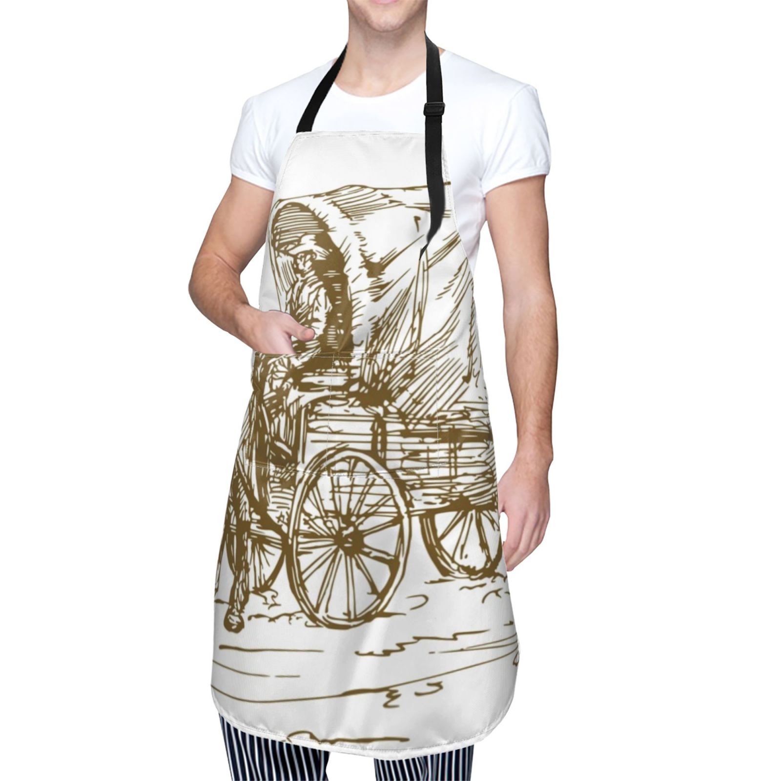 Kdxio Western Scenery With Old Wagon Apron with Pockets Adjustable Kitchen Aprons for Men Women Waterproof Aprons for Cooking,Drawing,Crafting, Baking Household Cleaning
