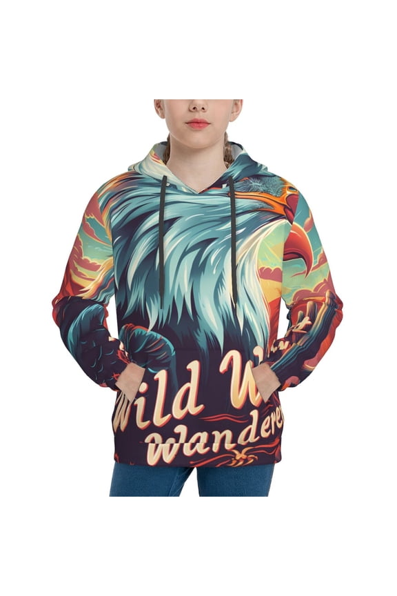 Western Style Bald Eagle Pattern Boys Athletic Unisex Boys Girls Hoodie with Pocket Sweatshirts-Small