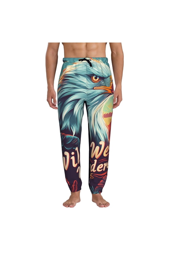 Western Style Bald Eagle Pattern Joggers,Sweatpants for Men with Pockets-X-Large