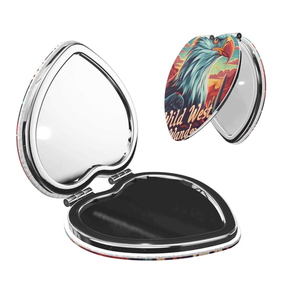 Kdxio Western Style Bald Eagle Pocket Mirror, 1X/2X Travel Makeup Mirror 2-Sided Folding Small Mirror Portable Double-Sided Magnifying Cosmetic Mirror for Gift-Heart Shape