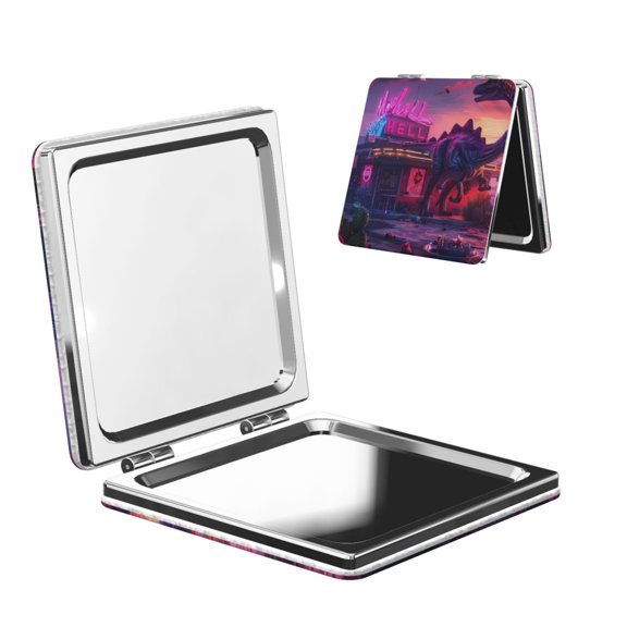 Kdxio Western Style Dinosaur Pocket Mirror, 1X/2X Travel Makeup Mirror 2-Sided Folding Small Mirror Portable Double-Sided Magnifying Cosmetic Mirror for Gift-Square