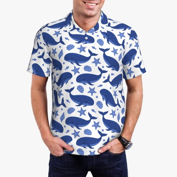 Kdxio Whale Print Men's Short Sleeve Polo Shirt,Midweight Men's Shirt