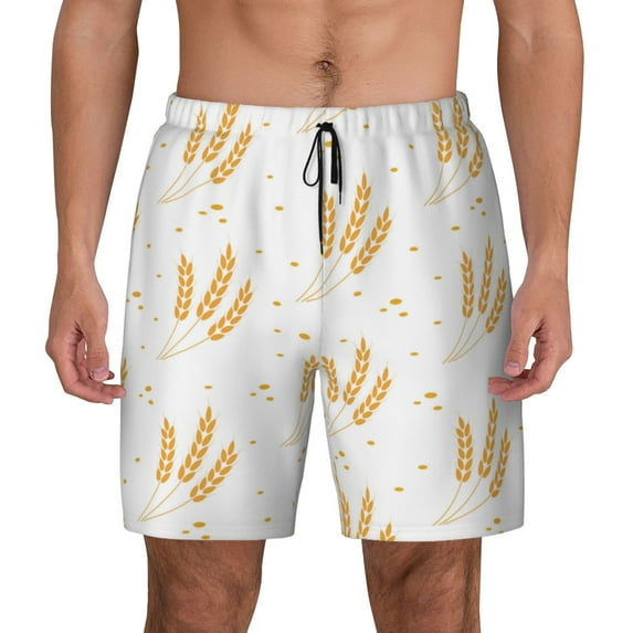 Kdxio Wheat Print Men's Swim Trunks with Compression Liner 7 Inch Inseam Quick Dry Swim Shorts
