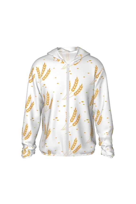 Wheat Print Women Men Sun Protection UPF 50+ Jackets Zip Up Long Sleeve Hoodie Hiking Lightweight with Pockets