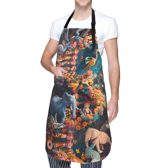 Kdxio Whimsical Animal Spiral Apron with Pockets Adjustable Kitchen Aprons for Men Women Waterproof Aprons for Cooking,Drawing,Crafting, Baking Household Cleaning