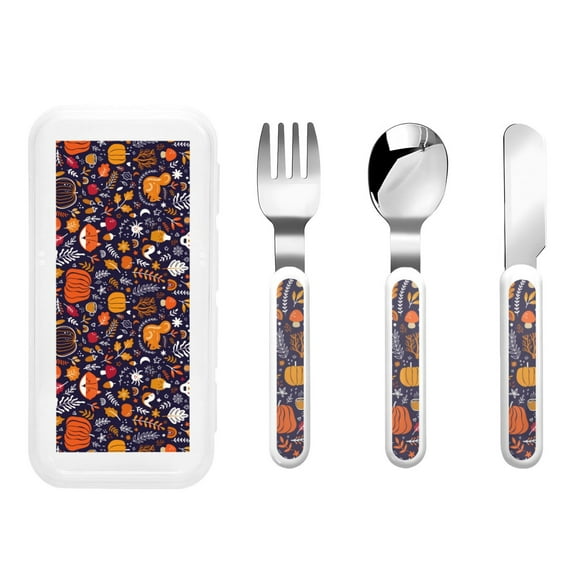 Kdxio Whimsical Autumn Forest Toddler Utensils Set - Kids Silverware Set, Set Kids Utensils Set with Case for Preschooler Children