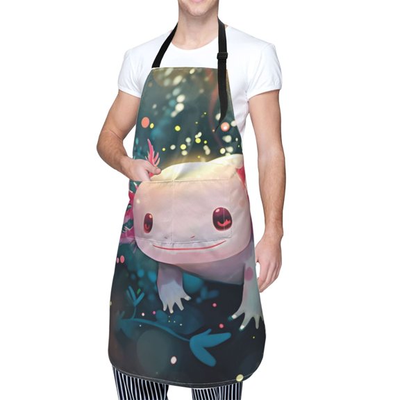 Kdxio Whimsical Axolotl Fantasy Apron with Pockets Adjustable Kitchen Aprons for Men Women Waterproof Aprons for Cooking,Drawing,Crafting, Baking Household Cleaning